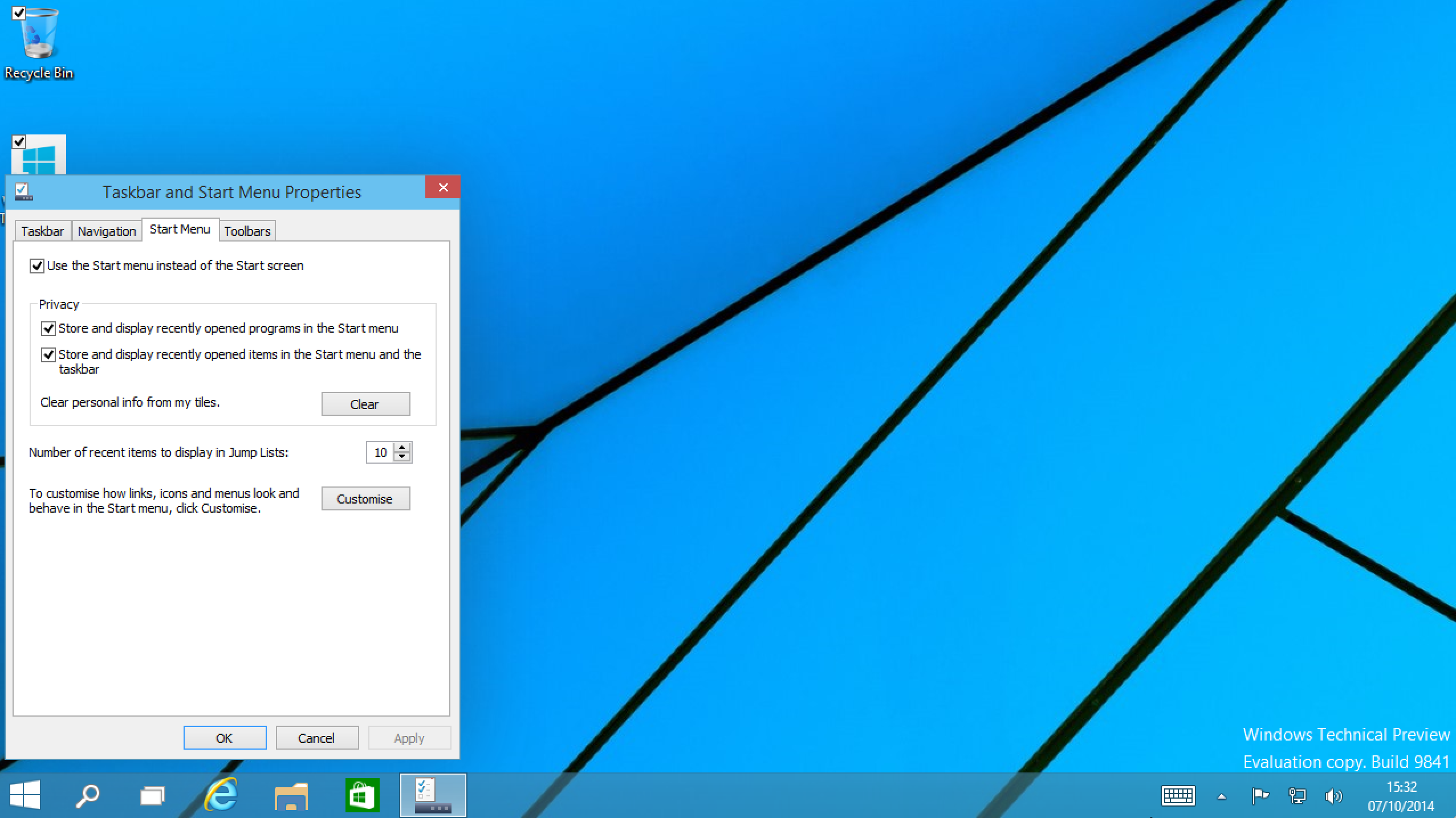 Choose to Use Windows 8 Style Start Screen