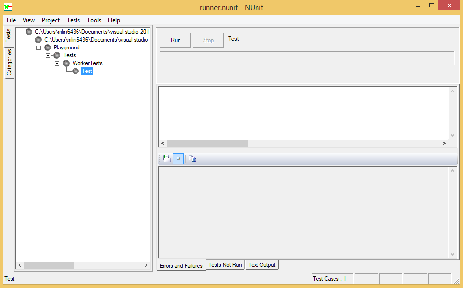 NUnit control pannel